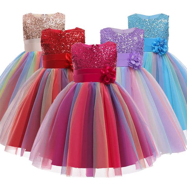 Weihnachten Mädchen Kleider, Baby Mädchen Pailletten Blumen Prinzessin Party Kleider, Baby Mädchen Kleidung Ärmellose Vestidos für Neues Jahr Q0716