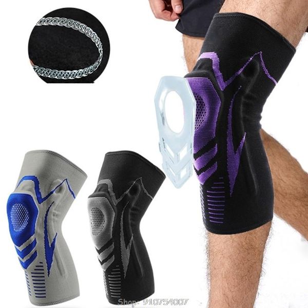 

fitness knee brace support with spring stabilizers patella silicone pad meniscus compression absorption n04 20 dropship elbow & pads, Black;gray