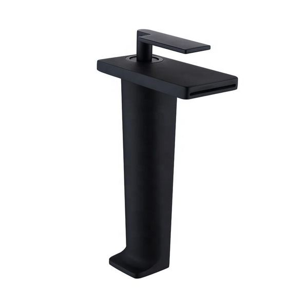

waterfall brass bathroom sink faucet fashion design single hole high copper basin mixer tap,matte black faucets