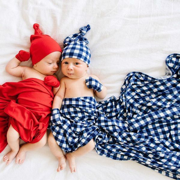 

newborn pgraphy p props christmas sleeping bags plaid 2 pcs set sleepwear+capbaby girl posing swaddle decor wrap blanket 4 color 80*100cm