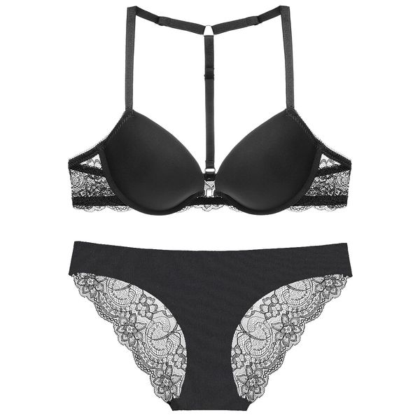

bra set 6510 fashion front buckle lace back suit underwear, Red;black