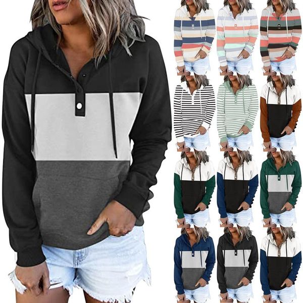 

women's hoodies & sweatshirts autumn winter sweatshirt womens casual pullover button down drawstring hooded pocket long sleeve outwear, Black