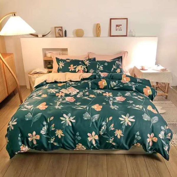 

bedding sets aloe cotton green flower print ins style duvet cover pillow case bed sheet bedroom home textile king  twin oceania