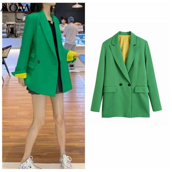 

women's suits & blazers aomo women 2021 fashion solid green blazer coat vintage double breasted long sleeve female outerwear chic be89, White;black