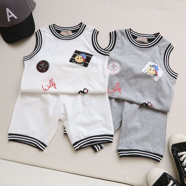 

children's suit men's summer boys' cartoon sportswear baby short sleeve shorts children's, White