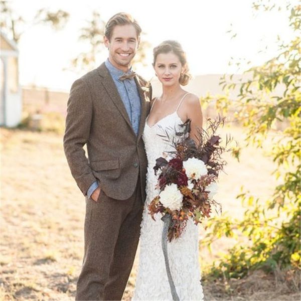 

men's suits & blazers men suit for the marriage of tweed brown 2 pieces (jacket + pants tie) latest thin groom blazer custom smoking pr, White;black