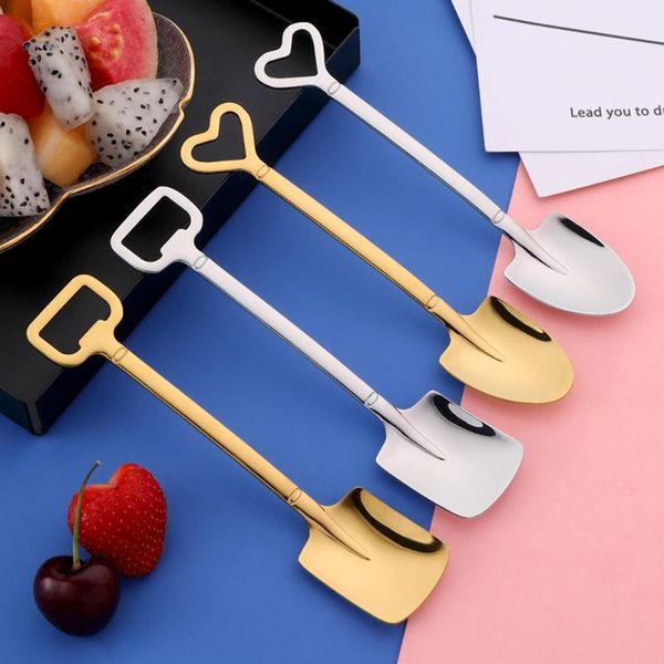 

spoons 1pcs coffee spoon cutlery stainless steel iron shovel ice cream scoop creative tea-spoon fashion tableware silver gold