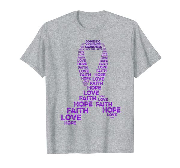 

Domestic Violence Awareness Hope Faith Love Purple Ribbon T-Shirt, Mainly pictures