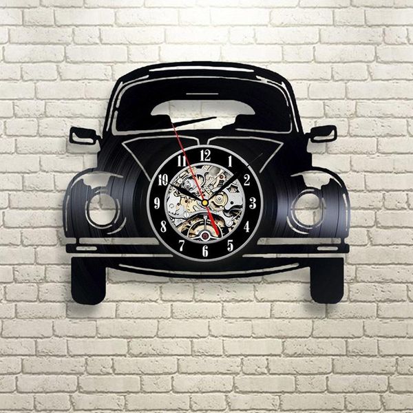

wall clocks black hollow 3d car shape record clock creative fashion antique style hanging classic home decoration led