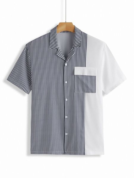 

men striped patched pocket shirt g1eo#, White;black