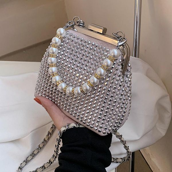 

evening bags tote diamond shell bag pearl 2021 summer high-quality pu leather women's designer handbag chain shoulder messenger