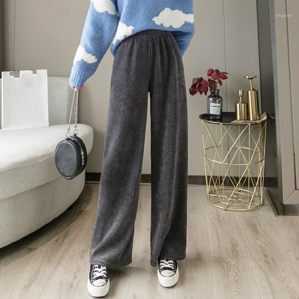

women loose wide leg pants 2021 autumn winter fashion female casual chenille velvet pant hight waist solid vintage trousers women's & c, Black;white