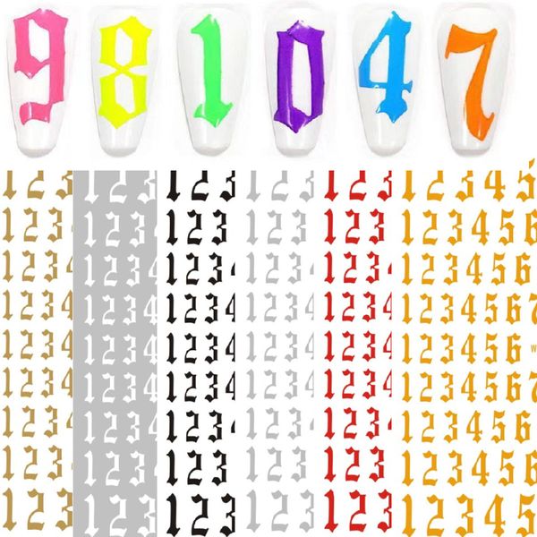 

3d numbers nail stickers colorful self adhesives manicure decals diy nails art tattoo decorations, Black