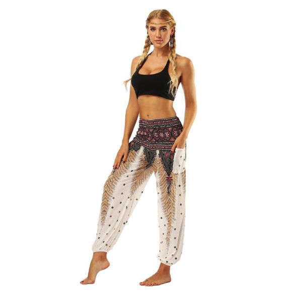 

women's leggings loose wide leg pants women high waist 3d floral print palazzo harem pant vintage ladies casual trousers bohemian print, Black