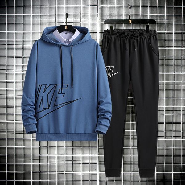 

2021 fashion brand leisure autumn sweater hooded sports loose two piece suit men's, Gray
