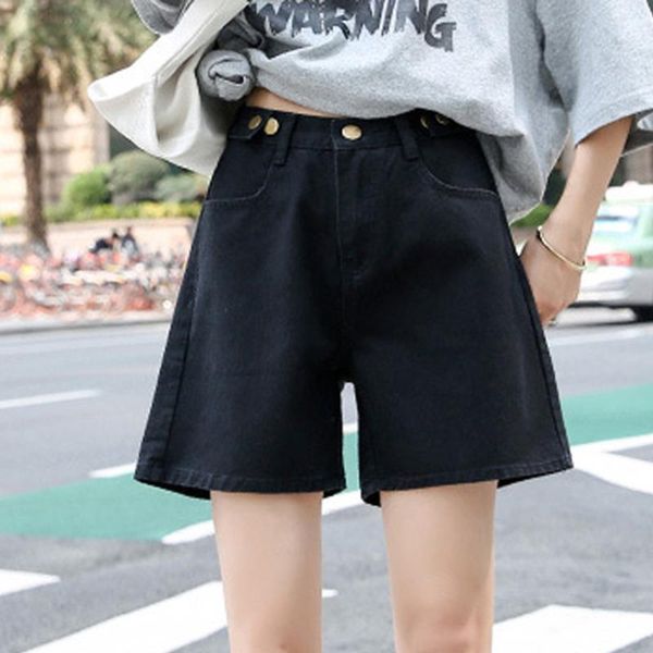 

women's jeans wllwlp korean high street large size denim shorts 2021 summer loose multi-button wide leg woman a110, Blue