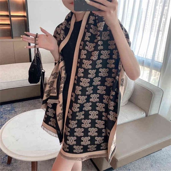 

shawl scarf imitation cashmere women's autumn and winter totem rectangular warm fashion versatile foreign style, Blue;gray
