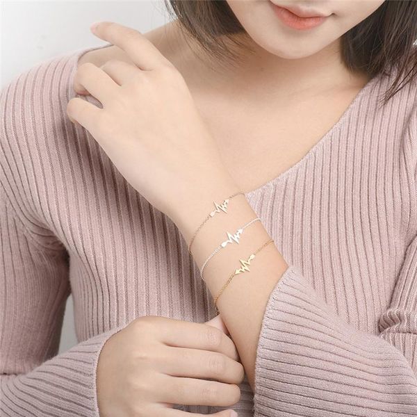 

link, chain 10pcs/lot delicate petite heartbeat bracelets for women minimalist jewelry stainless steel arrow charm gold valentine gift 2021, Black