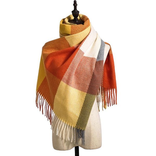 

scarves 2021 fashion cashmere women plaid scarf winter warm shawl and wrap bandana female foulard long thick blanket, Blue;gray