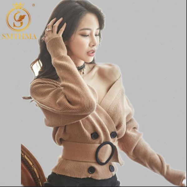 

winter korean version ol women sweaters temperament v neck double breasted knit fashion short sweater cardigan drop, White;black