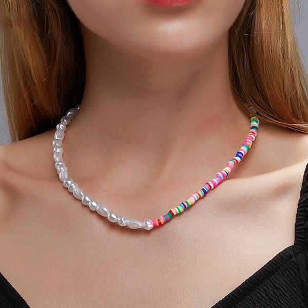 

chains colorful rice beads imitation pearls necklace for women gold silver color fish line necklaces female 2021 fashion jewelry