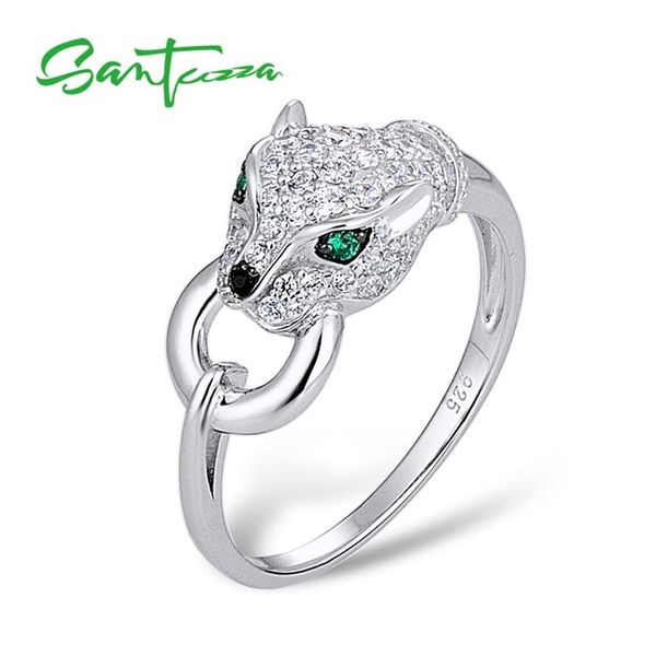 SANTUZZA серебряное кольцо для женщин чистый 925 пробы леопард пантера кубический цирконий вечерние модные ювелирные украшения 211217