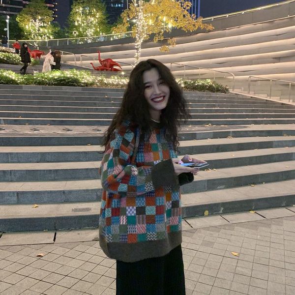 

Women's Sweaters Pullovers Sweater Korean Office Lady Oversize Jumpers Autumn Elegant Sueter Mujer Vintage O Neck Long Sleeve Women, White;black