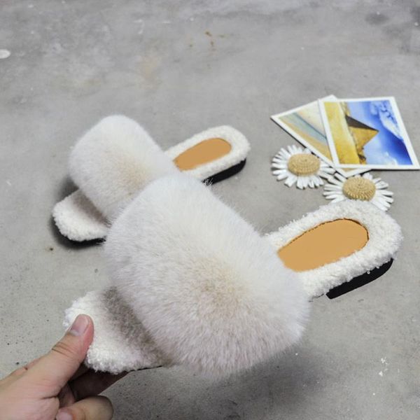 

women slippers fluffy autumn winter fur fashion low heels square toe woman shoes plush ladies footwear comfort 2021, Black