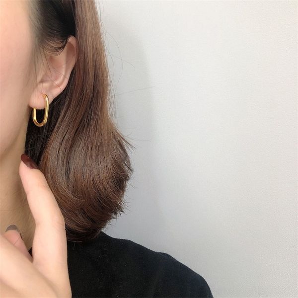 

AVFE 925 pure and silver simple u-shaped earrings geometric line oval earrings for men stud and women, Golden;silver