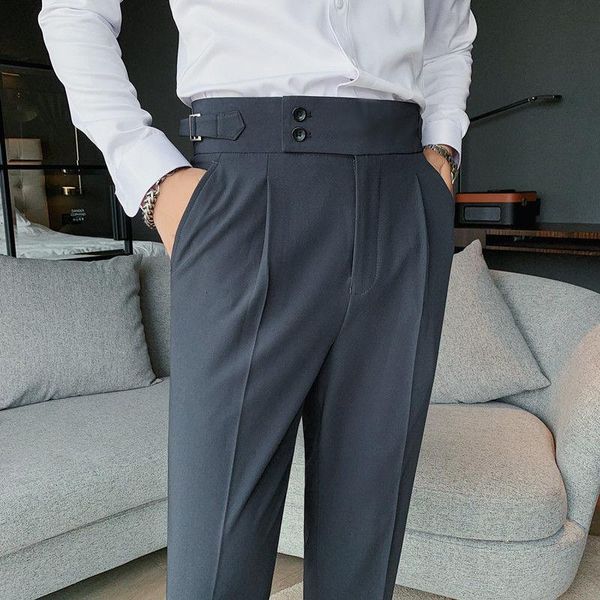 

men's suits & blazers 2021 british high-waist pant men social traje hombre formal dress pants italian trousers ankle, White;black