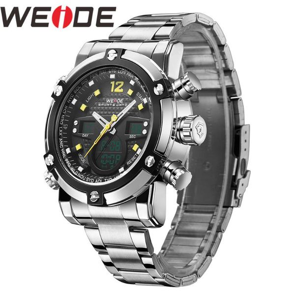 

wristwatches weide men watch montre homme quartz military wristwatch dual display time zone relojes para hombre, Slivery;brown