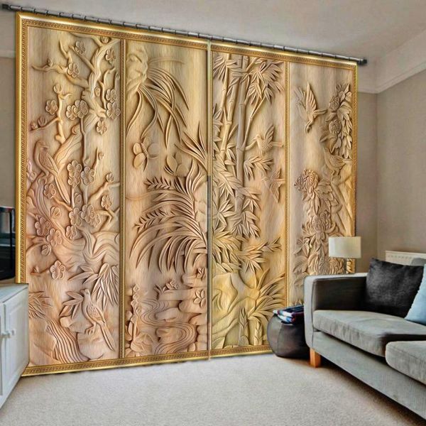 

curtain & drapes custom any size modern carved pattern luxury blackout window living room bamboo curtains for bedroom decoration