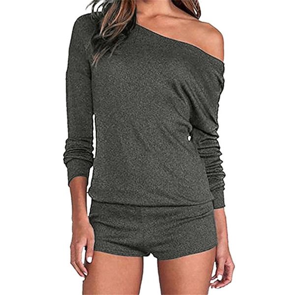 

women's jumpsuits & rompers playsuit casual one off shoulder long sleeve plain jumpsuit elastic force salopette femme 2021 play, Black;white