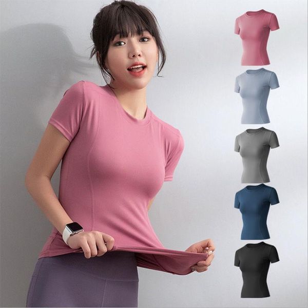 

yoga outfit crop sports jacket girl summer thin net red tight short sleeve t-shirt fitness running suit mujer camisetas