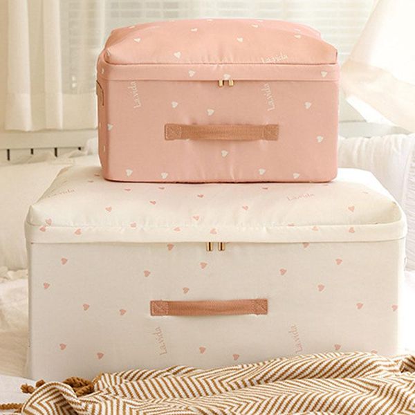 

storage bags satin quilt packing box pink heart-shaped wardrobe bag for travel organizer bedding container handbag anti-dust zipper