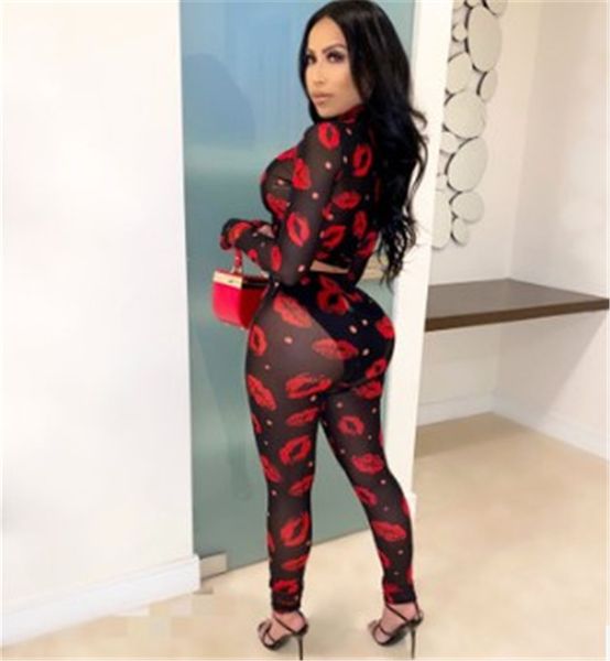 

women designer lips tracksuits casual 2 piece pants slim long sleeved o neck sports tracksuits fashion womens tracksuits, White