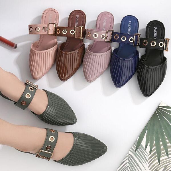 

slippers casual female shoes beige heeled sandals luxury 2021 rubber black solid pvc lace-up rome basic slip-on office & career
