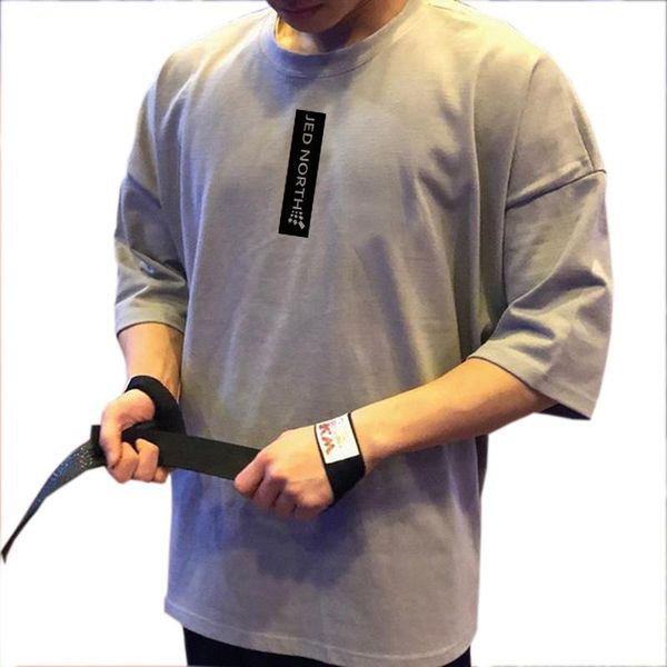 

men short sleeve t-shirt fashion gyms singlet cotton bodybuilding fitness round neck tshirt 20dt12 men's t-shirts, White;black