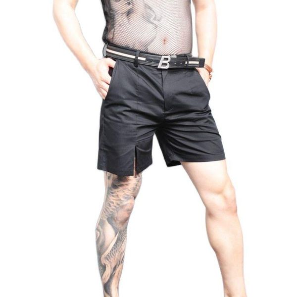 

men's shorts man casual outdoor sports half leg front slits climbing short trousers non-elastic fad loose beach straight type breeches, White;black