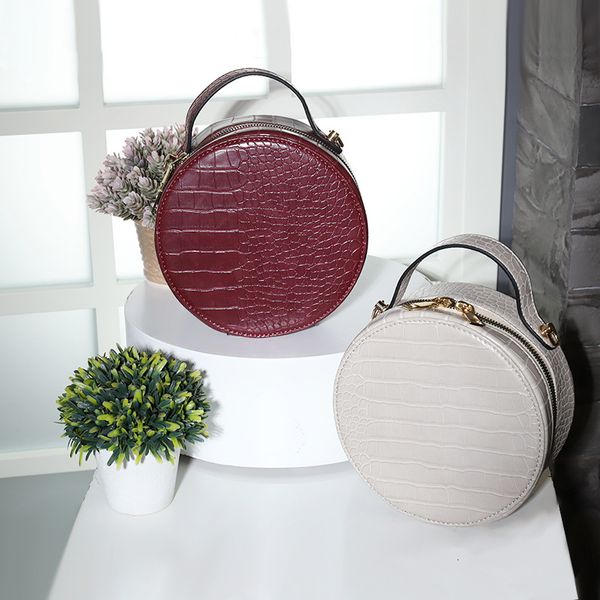 

handbag 2021 solid color round cake bag single shoulder pu zipper shopping women's messenger