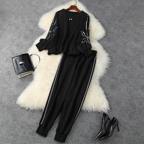 

dress european and american women's wear winter style long-sleeved sequined hoodie nine minutes of pants fashion suits x6jo, White