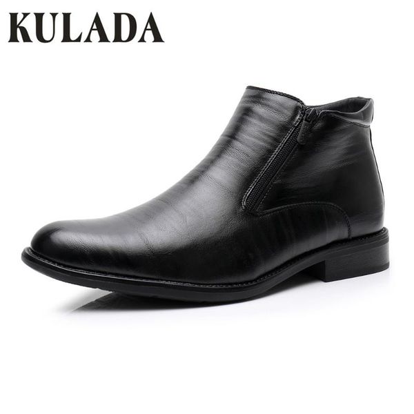 

boots kulada men men's winter shoes large size super warm double zipper side boot's male snow for business, Black