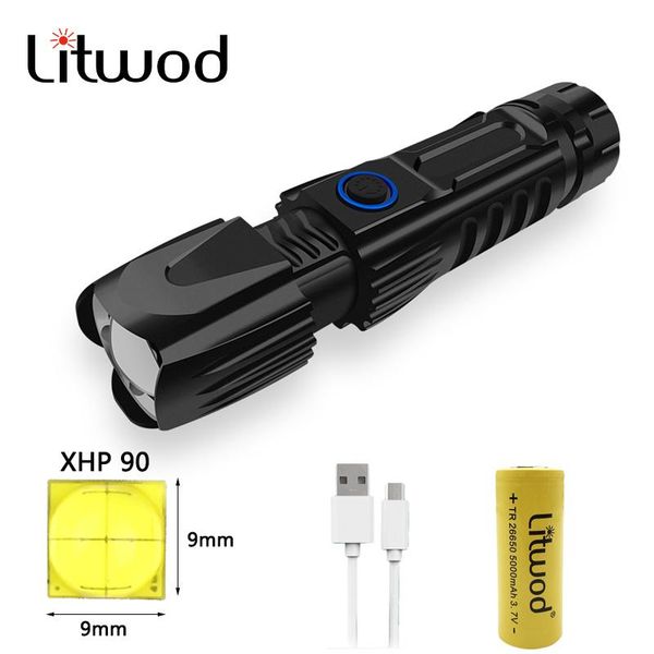 

led xhp90 usb charging powerful stretch zoom resistant 26650 rechargeable power bank torch flashlights torches