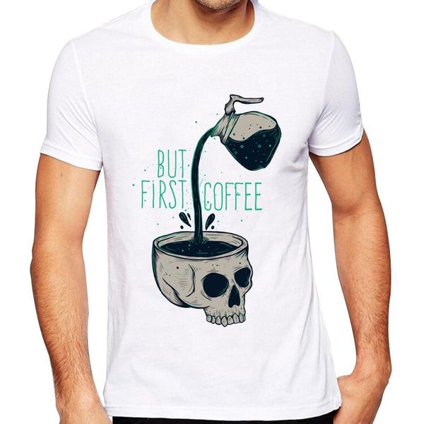 

men's fashion skull coffee design short sleeve t-shirt cool hipster tee shirts t-shirts, White;black