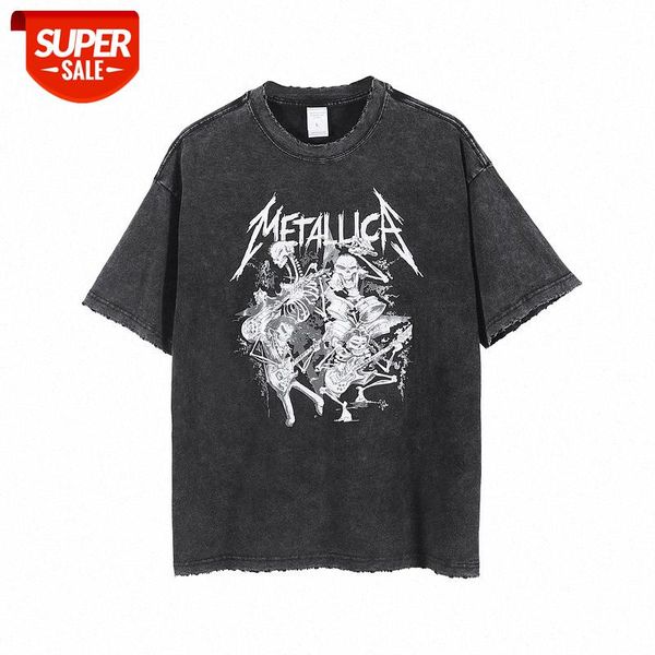 

streetwear men high street washing retro personality niche edging oversize printed short-sleeved t-shirt #q06o, White;black
