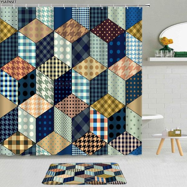 

shower curtains 2pcs 3d geometric cube pattern curtain bohemian ethnic stripe flower bathroom non-slip carpet bath mat cloth set