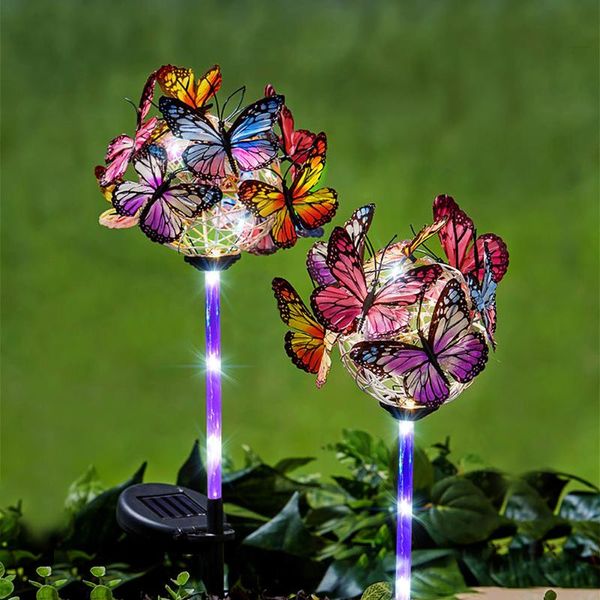 

solar lamps 2pcs led powered light waterproof luminous butterfly ball lawn stakes outdoor courtyard garden decoration