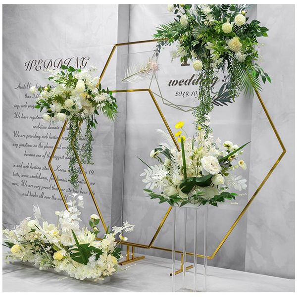 

party decoration gold shiny metalwedding arch metal flower frame background wedding props balloon birthday event stand