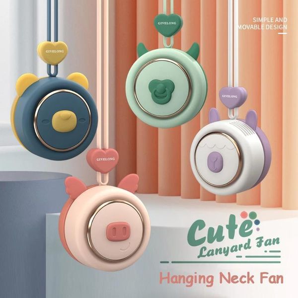 

portable usb charging fans mini bladeless neck band fan hands cute pet hanging rope3rd gears speeds ventilating rechargeable