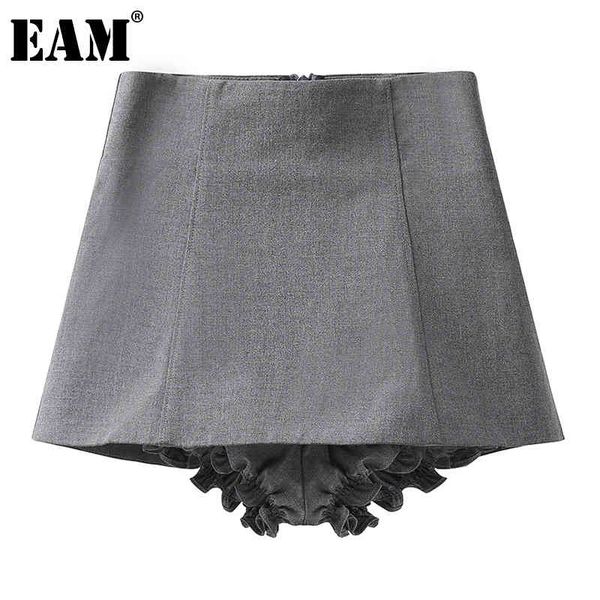 

[eam] high waist gray ruffles casual solid color a-line half-body skirt women fashion spring summer 1dd7458 210512, Black
